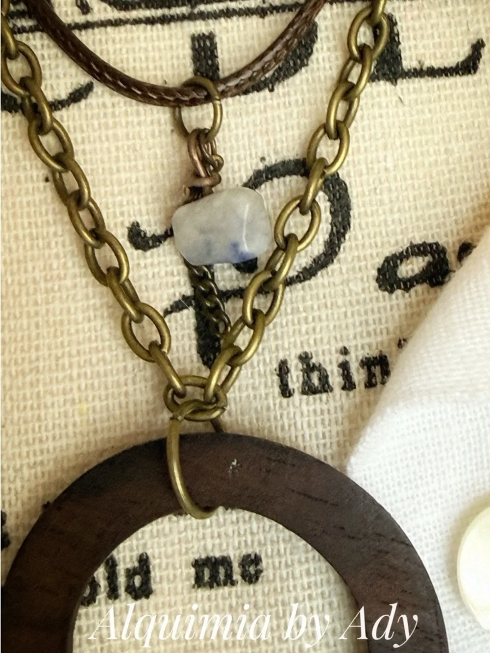 LAYERED LAPIS LAZULI Brown Wood Circle Necklace with Light Blue Stone